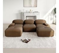 HUIVEYA Canapé Modulable Trois Places avec 2 Repose-Pieds en Velours Côtelé,Accoudoirs Extra-Larges,Coussins d’Assise Haute Résilience 32D,Conception Ergonomique,Aucun Assemblage Requis (Brown)