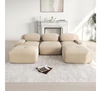 HUIVEYA Canapé Modulable Trois Places avec 2 Repose-Pieds en Velours Côtelé,Accoudoirs Extra-Larges,Coussins d’Assise Haute Résilience 32D,Conception Ergonomique,Aucun Assemblage Requis (Beige)