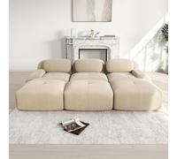 HUIVEYA Canapé Modulable Trois Places avec 3 Repose-Pieds en Velours Côtelé,Accoudoirs Extra-Larges,Coussins d’Assise Haute Résilience 32D,Conception Ergonomique,Aucun Assemblage Requis (Beige)