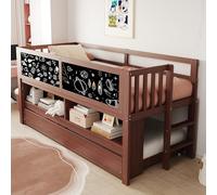 HUIVEYA Lit Superposé 90×200cm avec Lit Gigogne Coulissant,Tableau Noir,Compartiments de Rangement Ouverts et Échelle d’Escalade,Matelas Non Inclus (Brown)