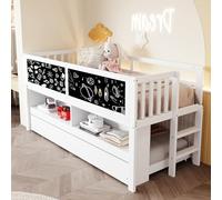 HUIVEYA Lit Superposé 90×200cm avec Lit Gigogne Coulissant,Tableau Noir,Compartiments de Rangement Ouverts et Échelle d’Escalade,Matelas Non Inclus (White)