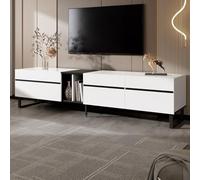 HUIVEYA Meuble TV 180cm avec 2 Portes, 1 Porte à abattant, Buffet TV avec Compartiment Ouvert, Pieds réglables, Banc TV Salon pour téléviseurs Jusqu’à 65 Pouces (White)