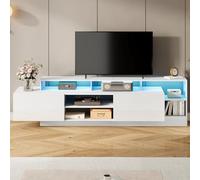 HUIVEYA Meuble TV Contemporain de 190 × 40 × 48,5 cm avec Compartiments de Rangement Ouverts équipés d'écrans LED, adapté à Une Utilisation dans Une Chambre ou Un Salon. (White)