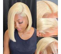 HUIWANYAN Hihmarm Perruque de cheveux humains blonds raides et courts 613 sans colle 33 x 10,2 cm avec dentelle frontale - Densité de 180% - Pour femme noire - Implantation naturelle - 30,5 cm