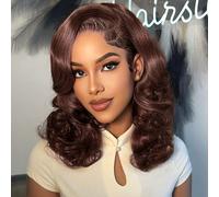 HUIWANYAN Hihmarm Perruque de cheveux humains ondulés Marron chocolat 33 x 10,2 cm HD Perruque de cheveux humains pré-épilés ondulés lâches 40,6 cm Perruque pour femme noire Densité 180 % sans colle
