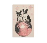 HUIWREYWQRO Impression sur toile avec motif chiens assis sur une boule disco étincelante pour salon, chambre à coucher, 50 x 75 cm, sans cadre