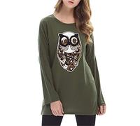 Huixin T Shirt Chemisier Manches Longues Longues Col Manches Young Styles Rond avec Imprimé Hibou Top Chemisiers À La Tunique Élégante (Color : DarkGreen, Size : XL)