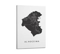 HUIYHB Poster de carte vintage noir et blanc de l'Afrique du Maroc Al Hoceima - Impression sur toile et image d'art moderne pour chambre à coucher - 40 x 60 cm