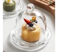 Huiyiwert Cloche à gâteau en verre transparent avec soucoupe pour dessert, cupcakes, biscuits, muffins, fête, mariage, anniversaire (12,5 cm de diamètre)