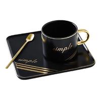 Huiyiwert Ensemble de tasses à expresso en porcelaine avec soucoupe et cuillère, 200 ml, moka et soucoupe, pour café, latte, expresso, moka (noir)