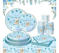 Huiyoulan Ours en Peluche Thème Party Vaisselle,Lot de 81 Pièces Vaisselles Jetables en Papier pour 20 Invités,Tasses Serviettes de Table Nappe de Table, pour Anniversaire Décoration de Fête