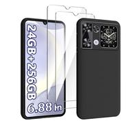 HuiYouMY Coque pour Cubot P90 (6.88") avec 2 Pièces Verre Trempé Protection écran, Black Silicone TPU Souple Etui Housse Anti-Rayures Antichoc Case - Noir
