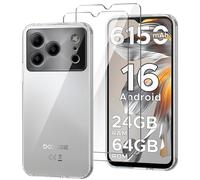HuiYouMY Coque pour Doogee Note 56/Note 56 Pro/Note 56 Plus (6.56") avec 2 Pièces Verre Trempé Protection écran, Transparent Silicone TPU Souple Etui Housse Anti-Rayures Antichoc Case - Clear