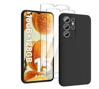 HuiYouMY Coque pour Oukitel C1/Oukitel C1 Pro (6.52") avec 2 Pièces Verre Trempé Protection écran, Black Silicone TPU Souple Etui Housse Anti-Rayures Antichoc Case - Noir