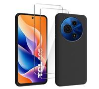 HuiYouMY Coque pour TCL 605 (6.67") avec 2 Pièces Verre Trempé Protection écran, Black Silicone TPU Souple Etui Housse Anti-Rayures Antichoc Case - Noir