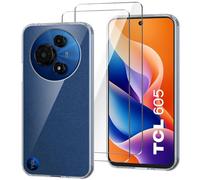HuiYouMY Coque pour TCL 605 (6.67") avec 2 Pièces Verre Trempé Protection écran, Transparent Silicone TPU Souple Etui Housse Anti-Rayures Antichoc Case - Clear