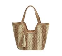 HuiYStar Grand sac de Plage en Paille pour les Femmes Sacs à Bandoulière de Voyage d'Été Tressés pour Vocation, beige, 18.5 x 11.8 x 5.5 inches