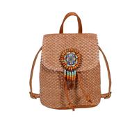 HuiYStar Sac à dos de paille à la mode pour les femmes sac à bandoulière avec cordon de serrage sacs de plage bohème sac à bandoulière tressé Daypack, marron, 14.5 x 20 x 18.5 cm