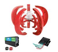 HUIZHITENGDA 24v, Générateur d'éolienne à axe Vertical 3000W, Faible Bruit, Faible Vitesse de démarrage, 12V 24V 48V, système Hors réseau avec Chargeur MPPT (Rouge)