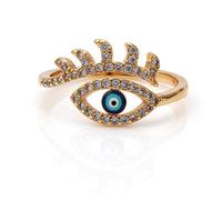 HUJUON Bague ouverte en or délicat contre le mauvais œil avec strass blancs CZ pavé de doigt bague réglable protection foi turque bijoux porte-bonheur pour femme, Cristal, Strass