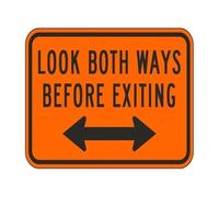 HUJWLBWF Exit Warning Sign Look Both Ways Before Exiting Metal Sign for Workshop Factory Floor Mechanical Room Industrial Sign (8 X 12 inch)