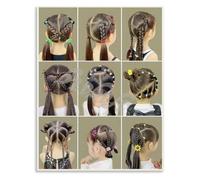 HUJWLBWF Girls Braid Style Ideas Poster Easy Plait Tutorial Wall Decor