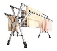 HUJZJY Etendoir Linge Retractable 240cm, Etandage à Linge Intérieur Pliable avec roulettes, Poteaux à Linge Extérieur INOX, Séchoir à Linge Extérieur Grande Capacité, RéGlable en Hauteur
