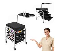 HuKaiL Chariot de salon de manucure avec roues, chariot de salon de 53 à 77 cm réglable en hauteur avec compartiments de rangement à 3 niveaux, chariot de manucure pour les soins de beauté avec