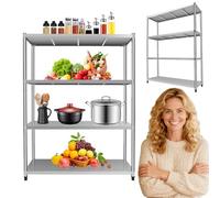 HuKaiL Étagère à 4 étages en acier inoxydable 201 - 120 x 40 x 150 cm - Étagère de cuisine - Support pour micro-ondes - Étagère en acier inoxydable pour garde-manger, restauration, cuisine, grande