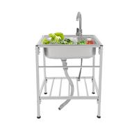 HuKaiL Évier de cuisine autoportant en acier inoxydable - Avec robinet chaud et froid à 360° - Évier commercial complet avec capacité de charge de 60 kg - Pour cuisine, linge, garage, 60 x 45 x 75 cm