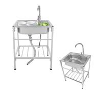 HuKaiL Évier de cuisine autoportant en acier inoxydable - Robinet chaud et froid 360° - Capacité de charge de 60 kg - 60 x 45 x 75 cm