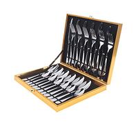 HuKaiL Lot de 24 couverts pour 6 personnes en acier inoxydable avec couteau, fourchette, cuillère, cuillère à café, couverts de camping, couverts de table, accessoires d'appartement pour la maison,