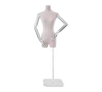 HuKaiL Mannequin de couture - Mannequin de vitrine femme - Avec hauteur réglable de 120 à 210 cm - Torse amovible - Avec tissu en daim - Pour exposer des vêtements - Argenté + beige