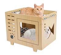 HuKaiL Niche pour chat en bois avec matelas - Niche pour chien et chat - Résistante à l'hiver - Isolée avec 2 coussins amovibles - Panier intérieur doux et chaud - Pour la plupart des chats - 55 x 40