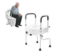HuKaiL Rehausseur de siège de toilette de 11 cm avec accoudoirs/accoudoirs/abattant WC, aide au relèvement, hauteur réglable de 15 à 23 cm et capacité de charge de 150 kg, avec angle de rotation de