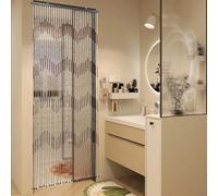 HuKaiL Rideau de porte en bambou 90 x 220 cm - 31 lignes - Marron et beige - Avec motif ondulé - Rideau de perles en bois - Rideau décoratif et séparateur de pièce