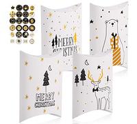 Hukermoon 24 Calendrier Avent a Remplir, Noël Calendrier Boites, Boîtes en Papier Kraft avec 1-24 Numérique Autocollants, Boites Cadeau Noël, Coffret Cadeau Oreiller