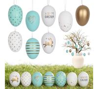 Hukermoon 24 Pièces Oeufs de Pâques à Suspendre, Oeufs Paques Plastique Decoration, œufs de Pâques avec Ficelle, Oeufs de Paques Couleurs, Oeuf de Paques a Decorer pour Extérieur Intérieur (Or Vert)