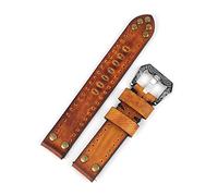 HUKILU yaoqijie Bracelet de montre fait main en cuir véritable Vintage 18mm 20mm 22mm 24mm bracelets de montre Rivet sculpture boucle bracelet for montres accessoire lasting(JAUNE,22mm)
