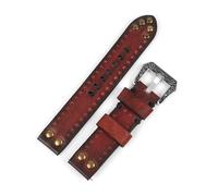 HUKILU yaoqijie Bracelet de montre fait main en cuir véritable Vintage 18mm 20mm 22mm 24mm bracelets de montre Rivet sculpture boucle bracelet for montres accessoire lasting(rouge,24mm)