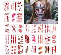 HUKUMA 30 Feuilles Tatouage Maquillage Halloween Pour Visage, Fausse Cicatrice Autocollant, Tatouage Joker Ssuicide Squad,Halloween Zombie Scars Tatouages, Halloween Deguisement Accessoires