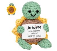 HUKUMA Cadeau Couple Amoureux,Tortue en Crochet Main Romantique avec Carte Je t'aime,Cadeau Femme Homme Amour,Cadeaux Amoureux pour Couple Petite Amie Petit Ami Amies Saint-Valentin,Anniversaire, Noël