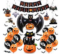 HUKUMA Decoration Halloween,Halloween Décoration kit,Décoration Party Set Ballons Banner Guirlande,Accessoires pour Faire la fête interieur et extérieur