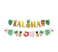 HUKUMA Décoration hawaïenne, bannière de fête hawaïenne, décoration de plage, ananas, palmier gonflable des Caraïbes, guirlande hawaïenne pour fête d'été, fête au bord de la piscine, drapeau Aloha à