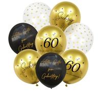 HUKUMA Lot de 24 ballons décoratifs pour 60e anniversaire, 60 ans, ballons en latex, ballons dorés et noirs, pour homme, joyeux anniversaire