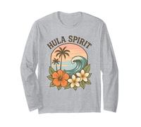 Hula Spirit Retro Surf Wave Hibiscus Plumeria Fleur Hawaï Manche Longue