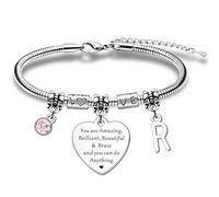 HULALA Bracelet avec initiales - Cadeau inspirant pour femme et adolescente - Réglable - Lettre de l'alphabet - Bracelet à breloques en forme de cœur - Bijoux de motivation - Cadeau pour meilleure