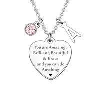 HULALA Collier avec initiale - Cadeau inspirant pour femme et adolescente - Collier à breloques en forme de cœur - Cadeau de motivation pour meilleure amie, fille, sœur, anniversaire, Noël, taille