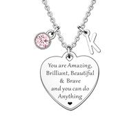 HULALA Collier avec initiale - Cadeau inspirant pour femme et adolescente - Collier à breloques en forme de cœur - Cadeau de motivation pour meilleure amie, fille, sœur, anniversaire, Noël, taille