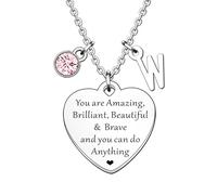 HULALA Collier avec initiale - Cadeau inspirant pour femme et adolescente - Collier à breloques en forme de cœur - Cadeau de motivation pour meilleure amie, fille, sœur, anniversaire, Noël, taille